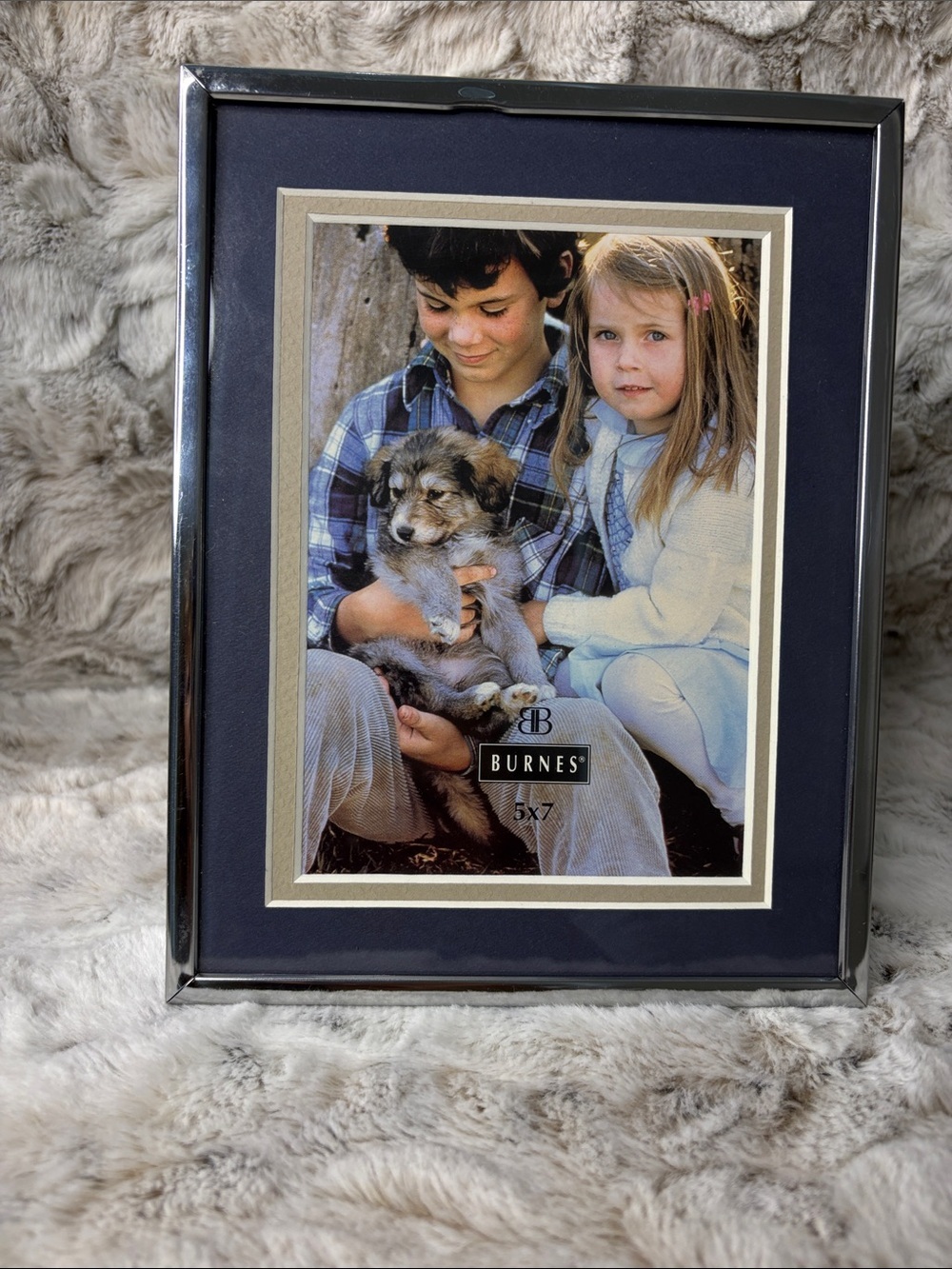Burnes Silver-Tone 5x7 Photo Frame with Navy Mat